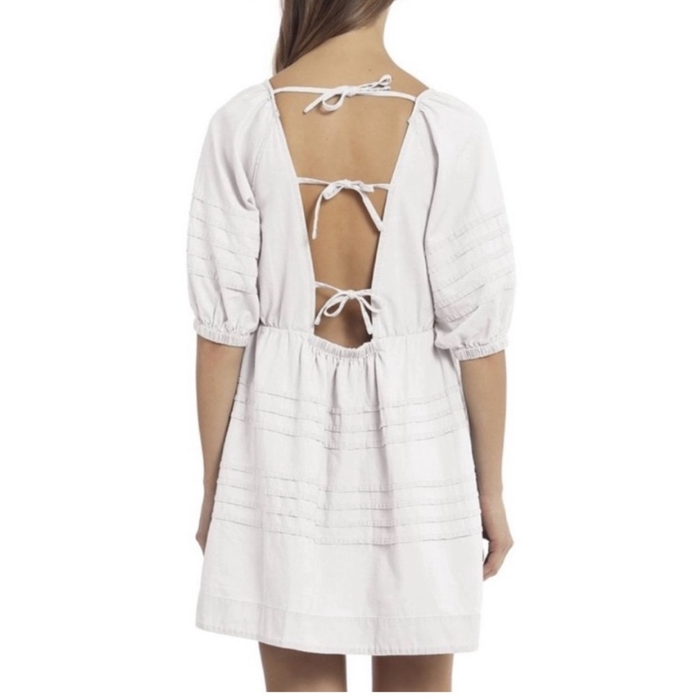 Avec Les Filles Open Back Puff Sleeve V-Neck White Cotton Mini Dress Size Small - Picture 2 of 10